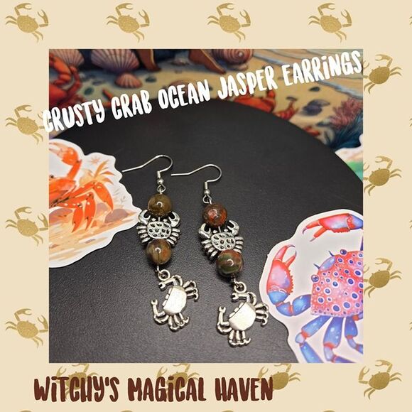 Crusty Crab Ocean Jasper Gemstone Earrings - Picture 6 of 6